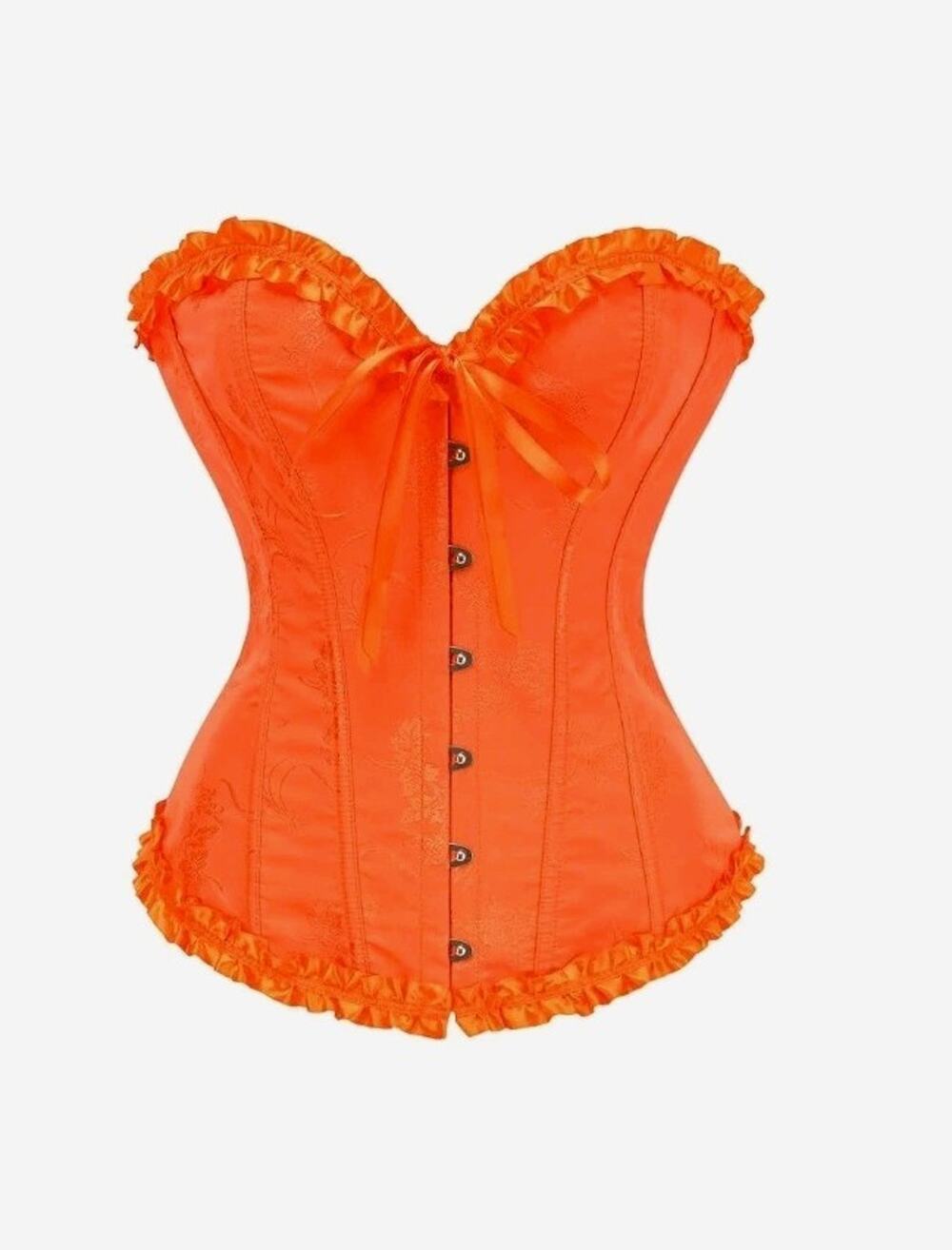 Jacquard Ruffled Trim Boned Sexy Overbust Top Corset Mujer Slimming Corsets